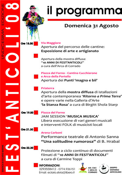 Fest'Anticoli'08: il programma di domenica 31 agosto