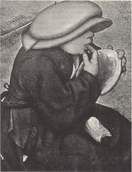 Una bimba si lecca il dito dopo aver vuotato il povero piatto (particolare di un dipinto di Breughel)