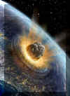 L'asteroide dell'estinzione dei dinosauri impatta la Terra (Immagine di David A. Hardy)