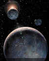 Caronte, satellite di Plutone (Immagine di David A. Hardy)