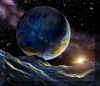 Alba su un asteroide in vista della Terra (Immagine di David A. Hardy)