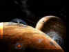 La sonda Galileo tra Giove e un suo satellite (Immagine di David A. Hardy)