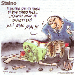 Per la serie "Berlusconi e le Donne": a sinistra la realt (disegnata da Staino per "L'Unit" del 17 settembre 2011), a destra la caricatura (fotografata).