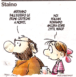 Il governo Monti secondo Staino ("L'Unit", domenica 27 novembre 2011).