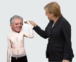 Per la serie "Ridicoli esibizionismi": il Monti fa vedere alla Merkel quanto  forte.