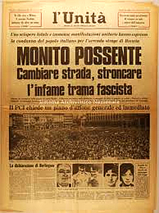 La prima pagina de "L'Unit" di sabato 25 febbraio 2012 e una prima pagina del passato che  un monito anche per il presente: le trame fasciste perdono talvolta il pelo, mai il vizio.