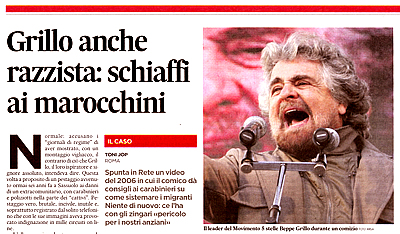 "Grillo anche razzista: schiaffi ai marocchini" - L'Unit - marted 4 settembre 2012.