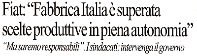 Titolo de "La Repubblica" di venerd 14 settembre 2012.