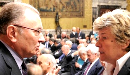 Il presidente della Confindustria, Giorgio Squinzi, con la signora Susanna Camusso, segretario generale della Cgil.