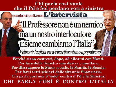 Titolo de La Repubblica di domenica 13 gennaio 2013. (Luigi Scialanca, scuolanticoli@katamail.com).