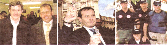 Lo Zaccai con lAlemanno, mentre distribuisce crocifissi a Fontana di Trevi e in Puglia durante unesercitazione antiterrorismo.